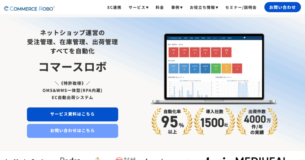 コマースロボとは？RPA内蔵で受注処理を自動化するOMS・WMS一体型のクラウドEC自動出荷システム ロゴ・サービス画像