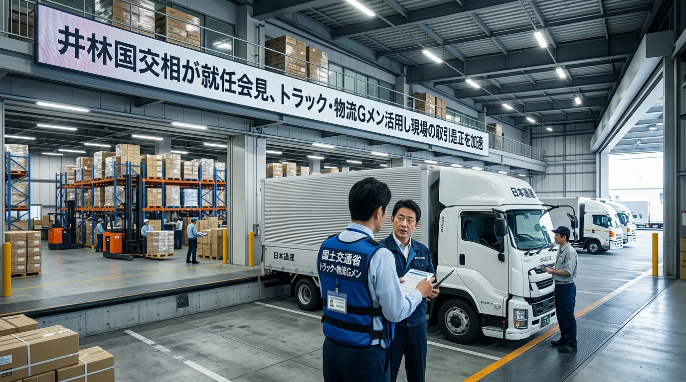 井林国交相が就任会見、トラック・物流Gメン活用し現場の取引是正を加速